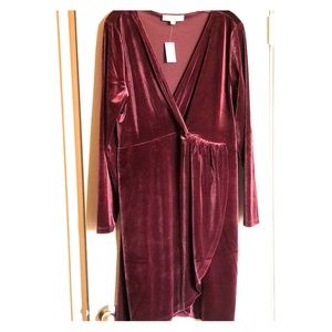 Dark mauve pseudo wrap velvet Loft dress